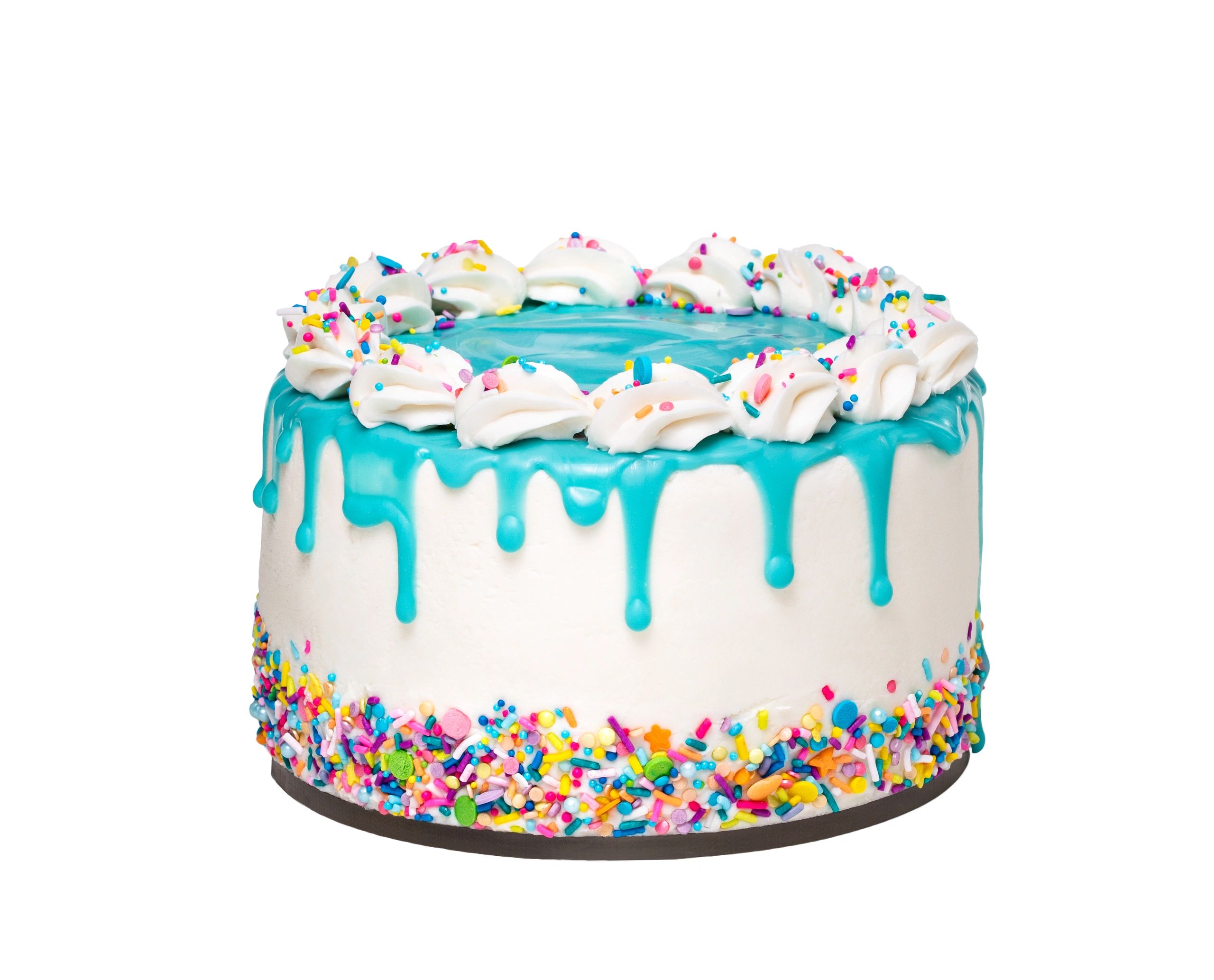 Colorful sprinkle drip birthday cake